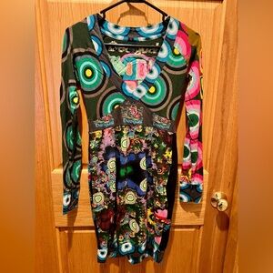 Vintage Desigual Black w/ Multi Colored Abstract Prints and Embroidered Logo